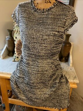 kate spade Black and White and Gold Tweed Mini Dress Sexy Fab 8! Lined Gorgeous